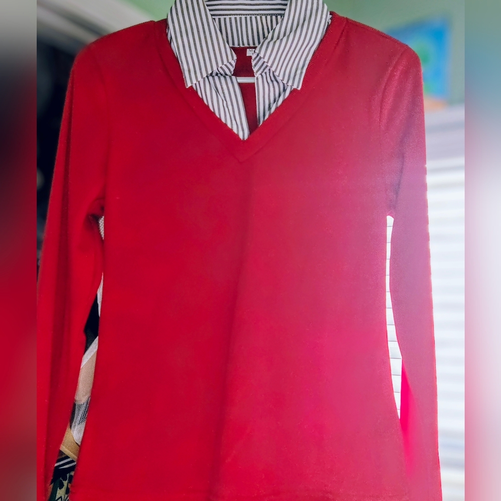 This item appears to be a red Tommy Hilfiger women's cotton twofer V-neck